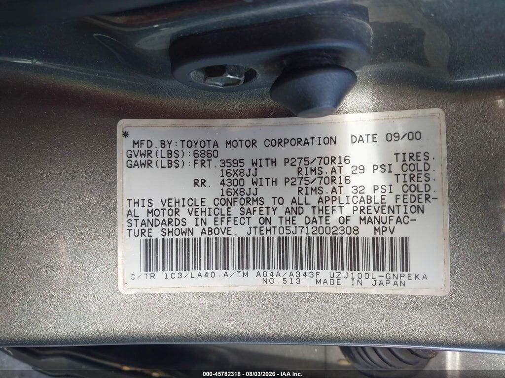 JTEHT05J712002308 2001 TOYOTA LAND CRUISER photo no. 9