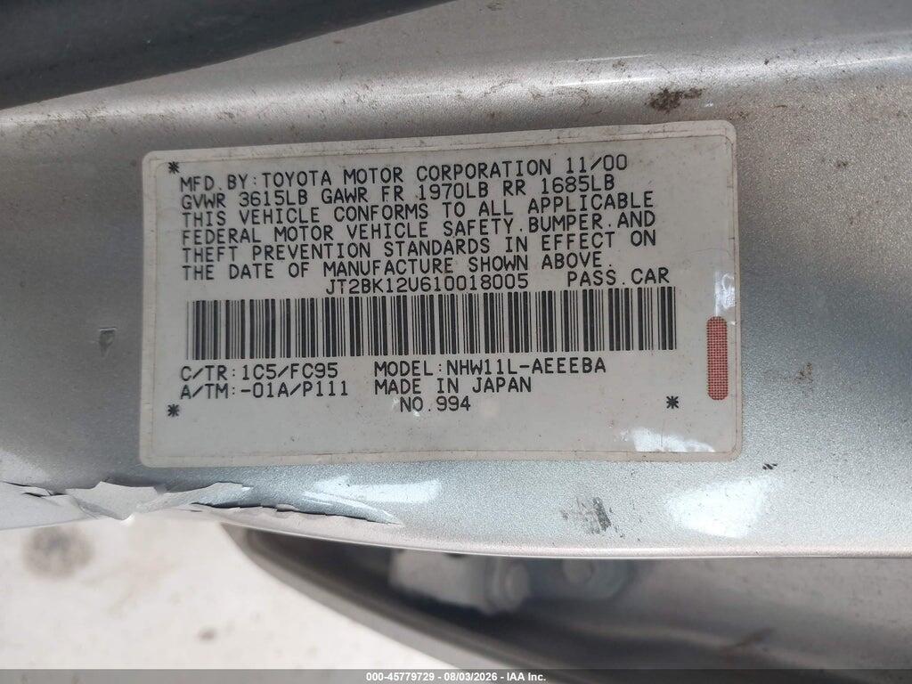 JT2BK12U610018005 2001 TOYOTA PRIUS photo no. 9