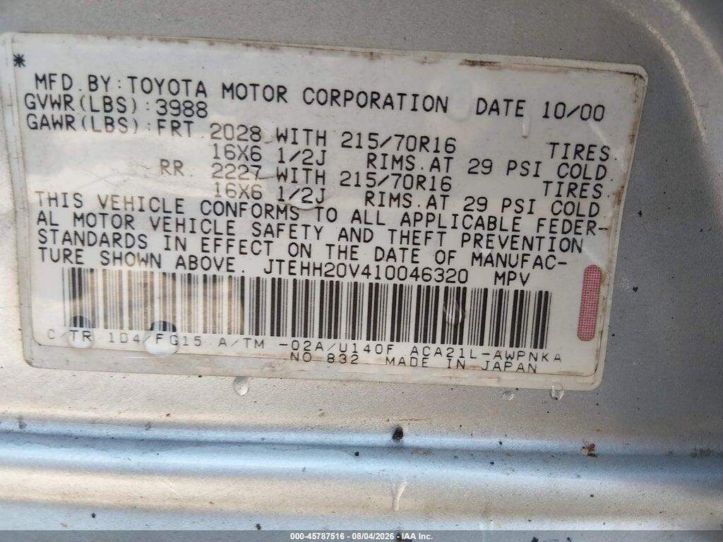 JTEHH20V410046320 2001 TOYOTA RAV4 photo no. 9