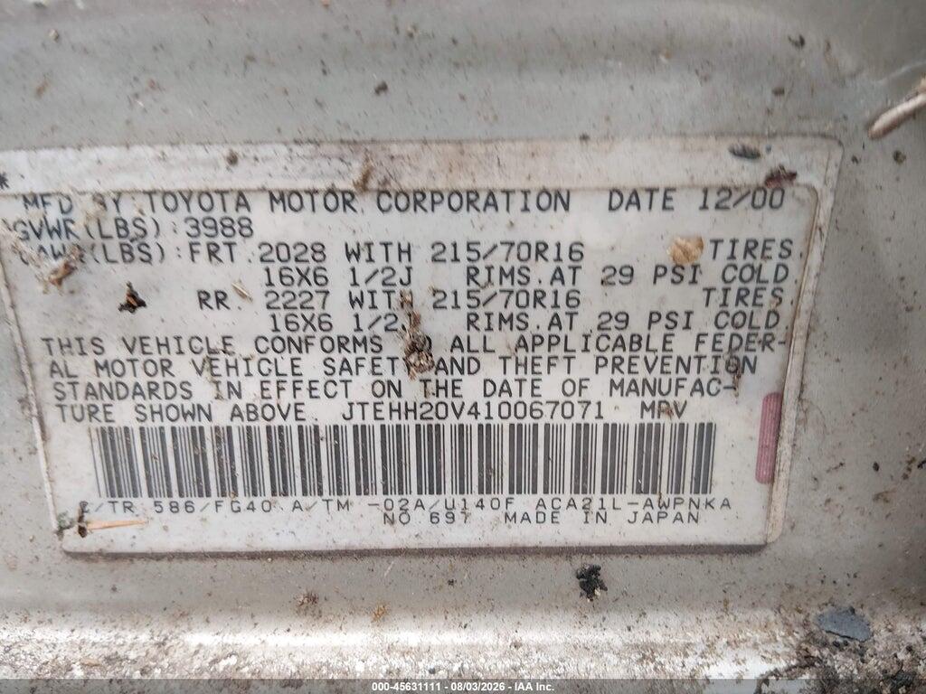 JTEHH20V410067071 2001 TOYOTA RAV4 photo no. 9