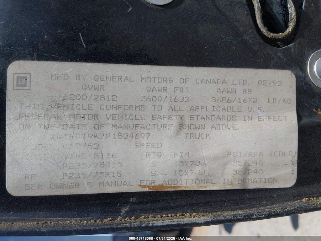 2GTEC19K7P1534697 1993 GMC SIERRA photo no. 9