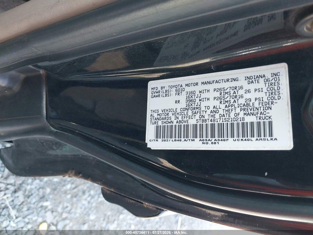 5TBBT48171S210218 2001 TOYOTA TUNDRA photo no. 9