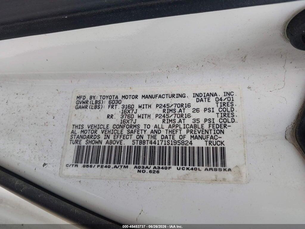 5TBBT44171S195824 2001 TOYOTA TUNDRA photo no. 9