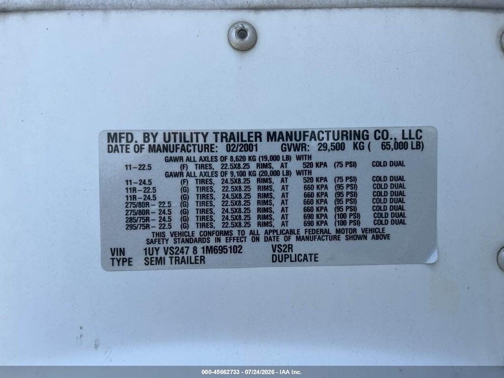 1UYVS24781M695102 2001 UTILITY TRAILER MFG VS2RA photo no. 9