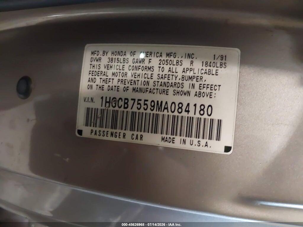 1HGCB7559MA084180 1991 HONDA ACCORD photo no. 9