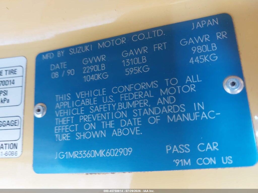 JG1MR3360MK602909 1991 GEO METRO photo no. 9