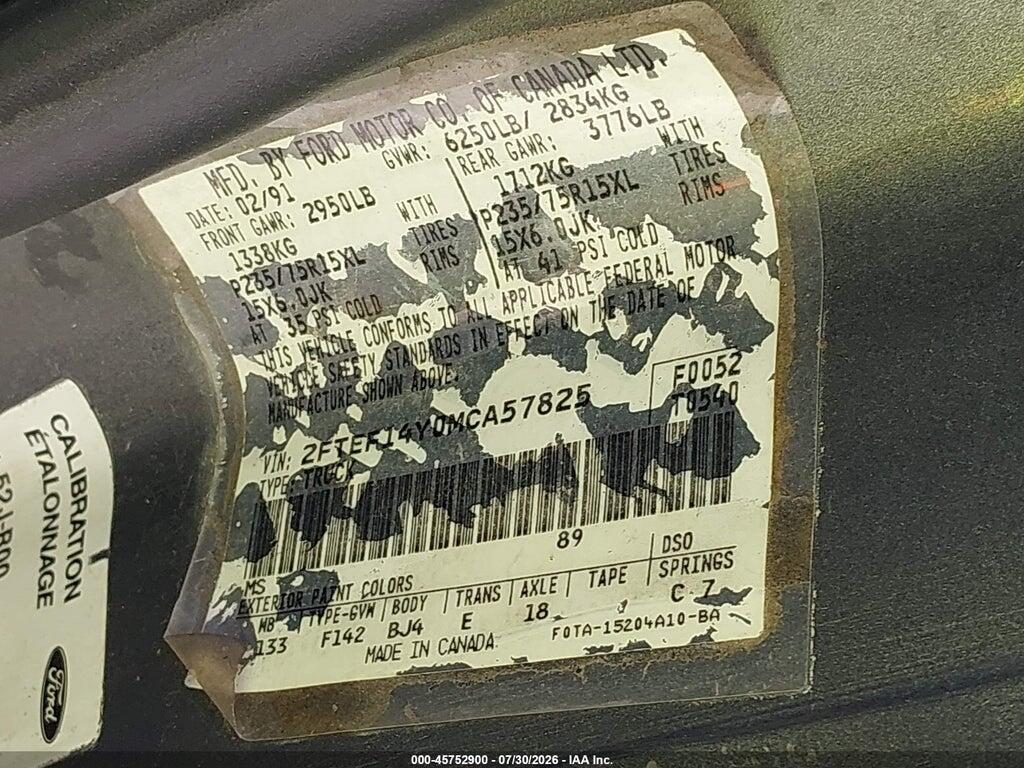 2FTEF14Y0MCA57825 1991 FORD F150 photo no. 9