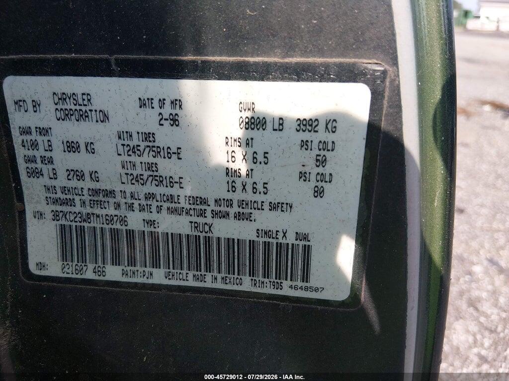 3B7KC23W8TM160706 1996 DODGE RAM 2500 photo no. 9
