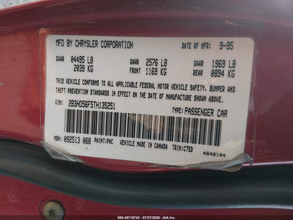 2B3HD56F5TH135251 1996 DODGE INTREPID photo no. 9