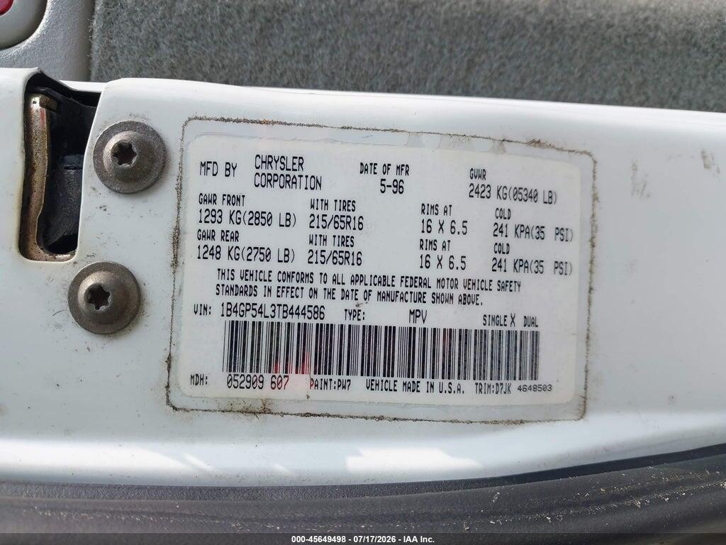 1B4GP54L3TB444586 1996 DODGE GRAND CARAVAN photo no. 9