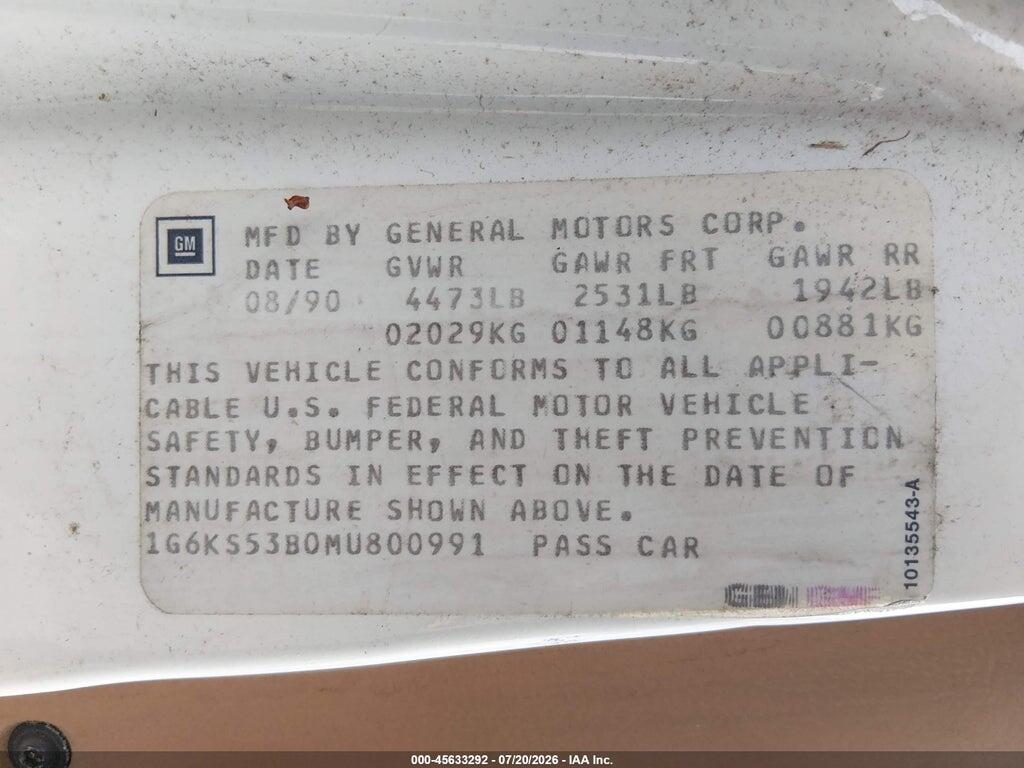 1G6KS53B0MU800991 1991 CADILLAC SEVILLE photo no. 9