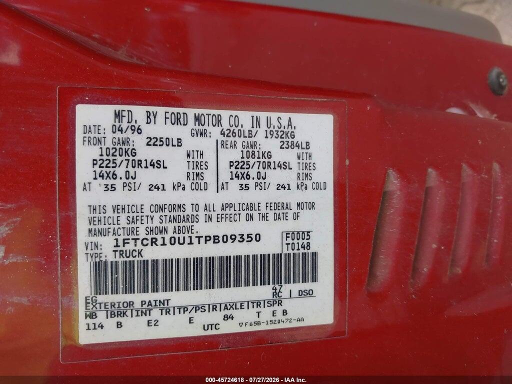 1FTCR10U1TPB09350 1996 FORD RANGER photo no. 9
