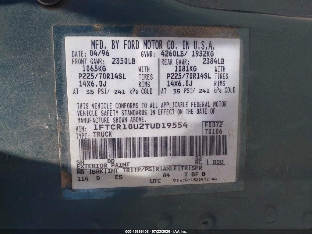 1FTCR10U2TUD19554 1996 FORD RANGER photo no. 9