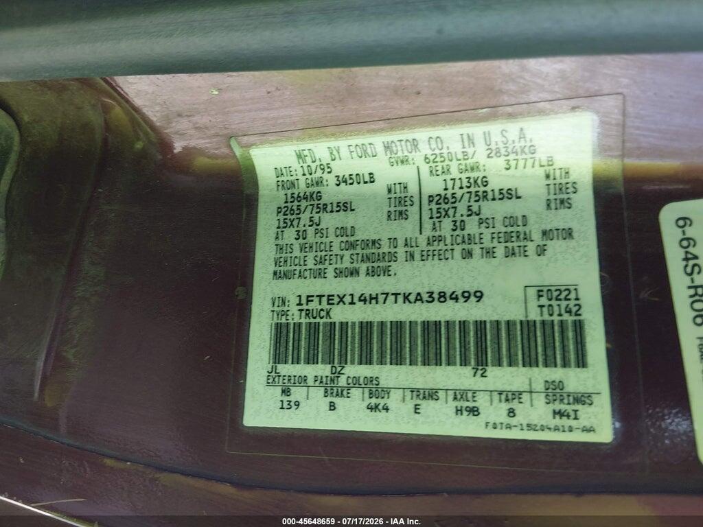 1FTEX14H7TKA38499 1996 FORD F150 photo no. 9