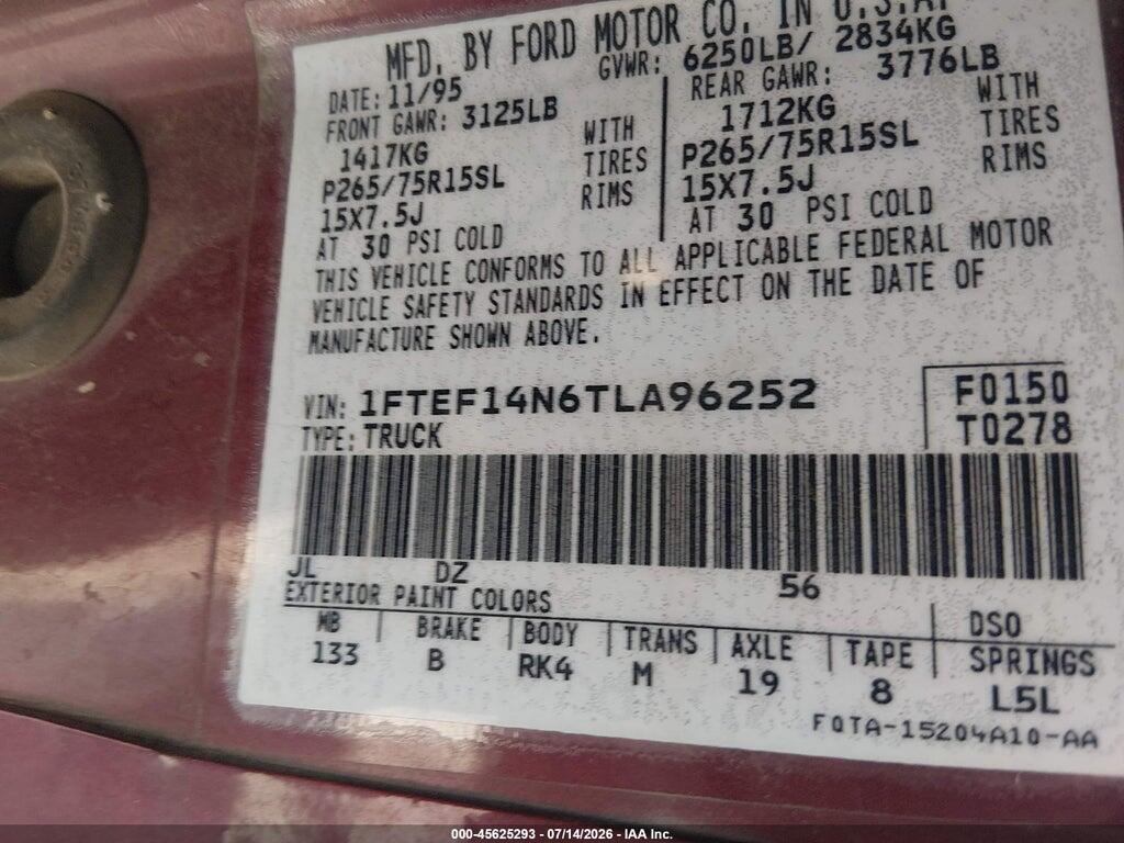 1FTEF14N6TLA96252 1996 FORD F150 photo no. 9