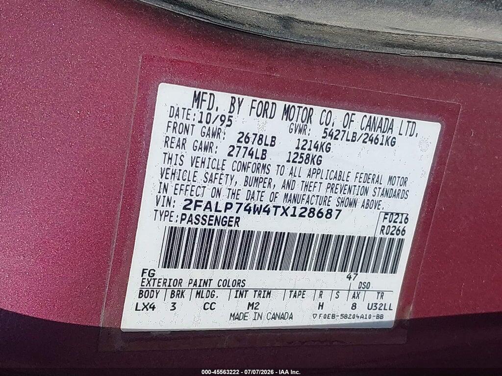 2FALP74W4TX128687 1996 FORD CROWN VICTORIA photo no. 9