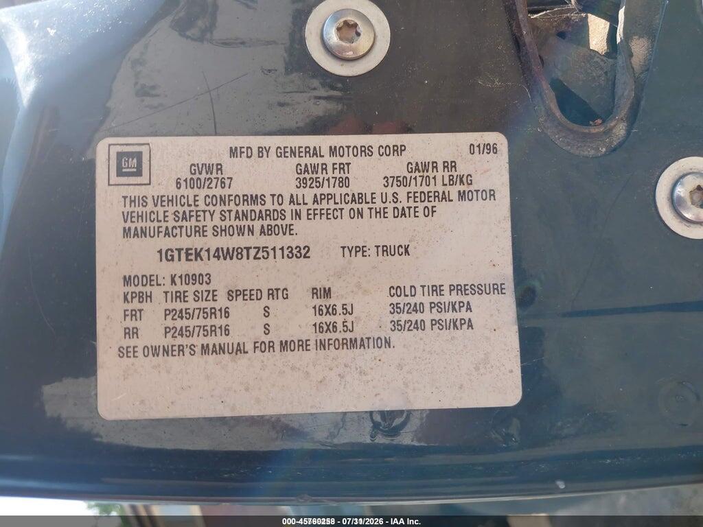 1GTEK14W8TZ511332 1996 GMC SIERRA photo no. 9