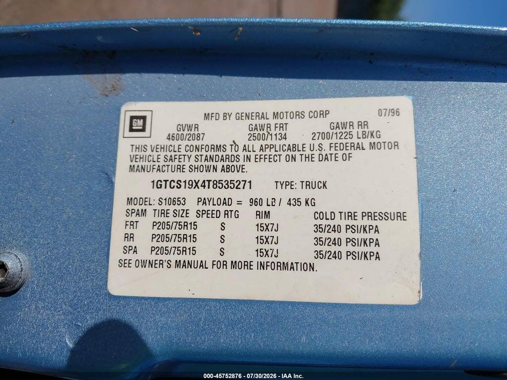 1GTCS19X4T8535271 1996 GMC SONOMA photo no. 9