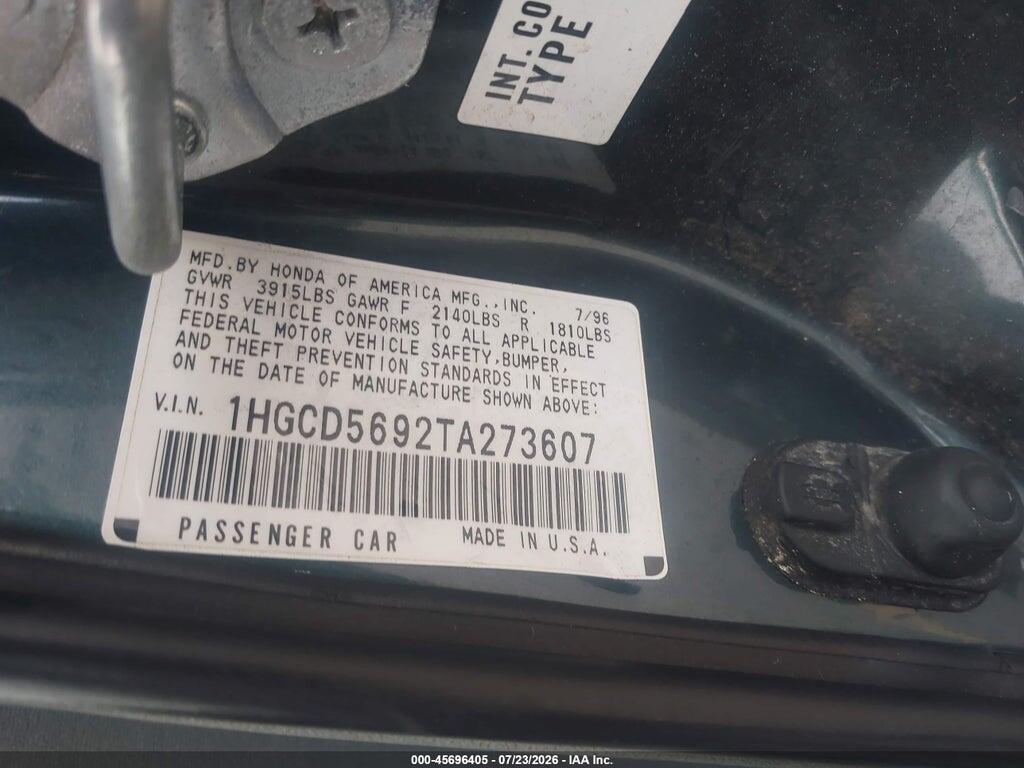 1HGCD5692TA273607 1996 HONDA ACCORD photo no. 9