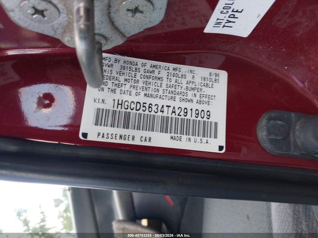 1HGCD5634TA291909 1996 HONDA ACCORD photo no. 9