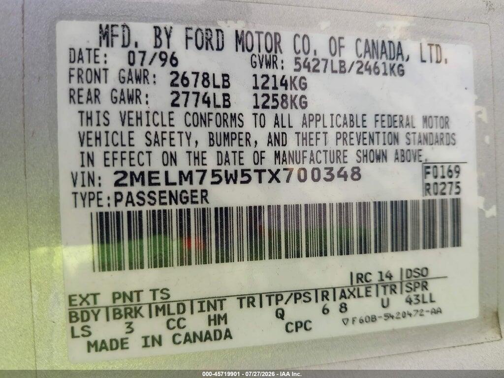 2MELM75W5TX7DD348 1996 MERCURY GRAND MARQUIS photo no. 9