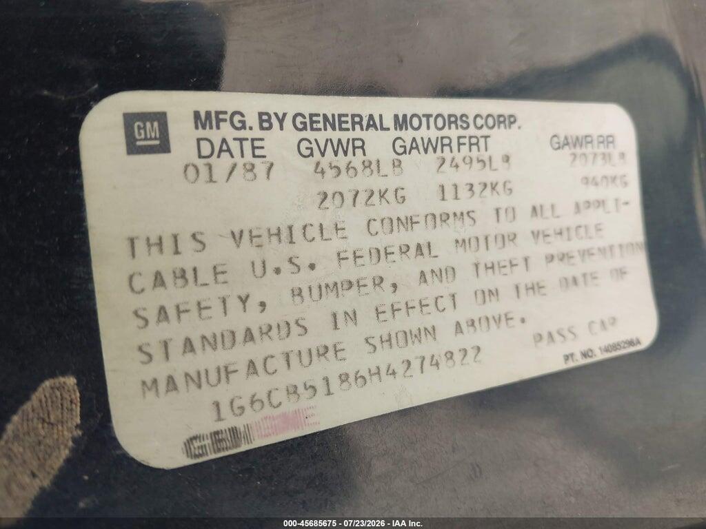 1G6CB5186H4274822 1987 CADILLAC FLEETWOOD photo no. 9