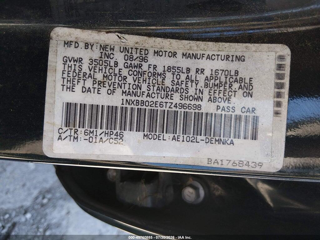 1NXBB02E6TZ496698 1996 TOYOTA COROLLA photo no. 9