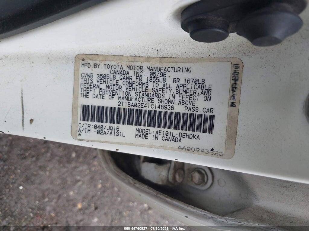 2T1BA02E4TC148936 1996 TOYOTA COROLLA photo no. 9