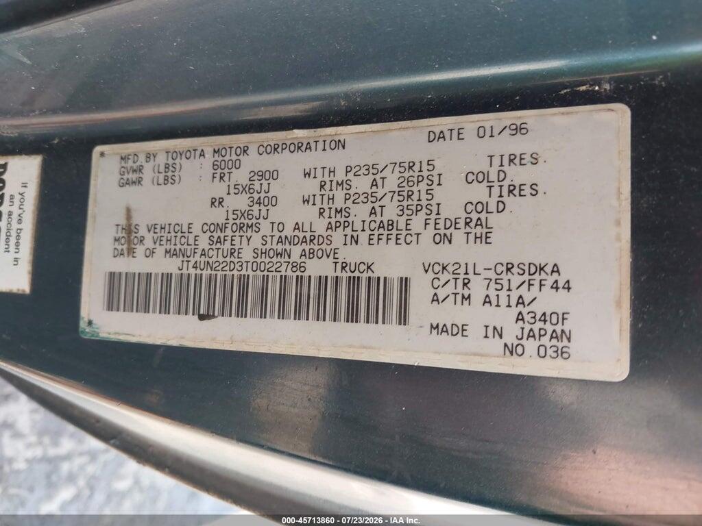 JT4UN22D3T0022786 1996 TOYOTA T100 photo no. 9