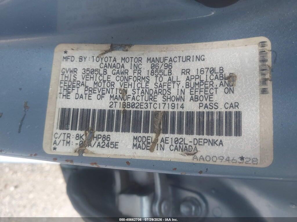 2T1BB02E3TC171914 1996 TOYOTA COROLLA photo no. 9