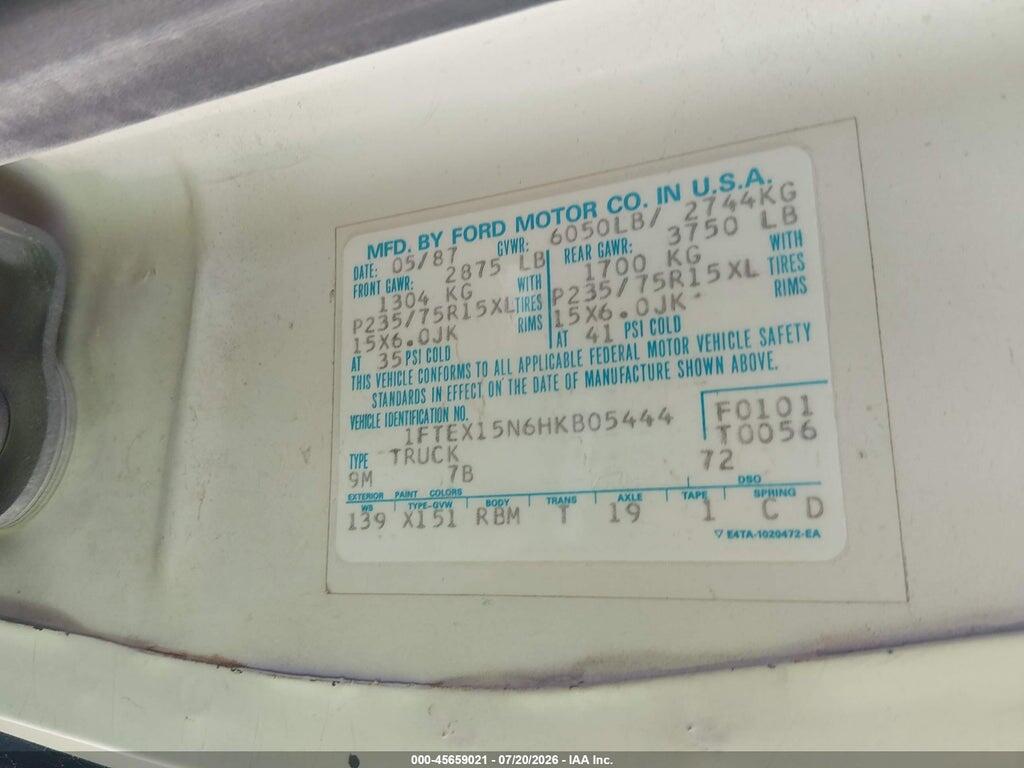 1FTEX15N6HKB05444 1987 FORD F150 photo no. 9