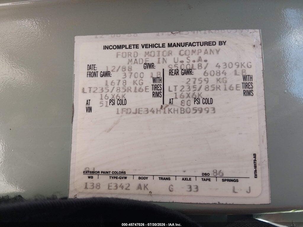 1FDJE34H1KHB05993 1989 FORD ECONOLINE photo no. 9