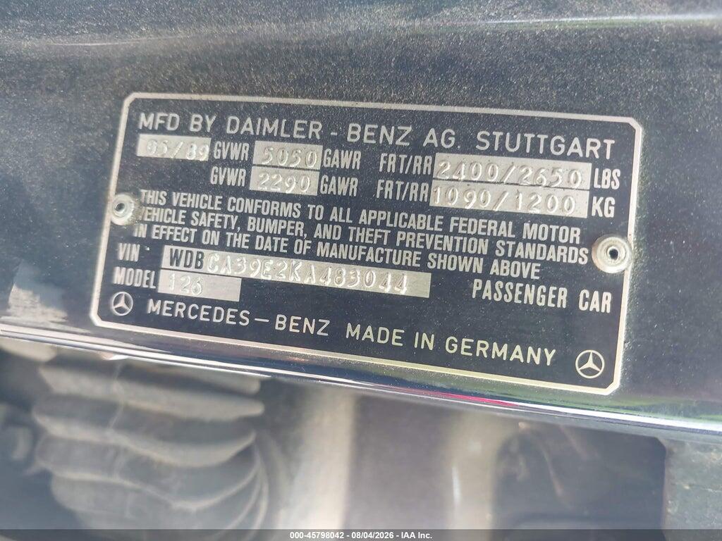WDBCA39E2KA483044 1989 MERCEDES-BENZ 560 photo no. 9