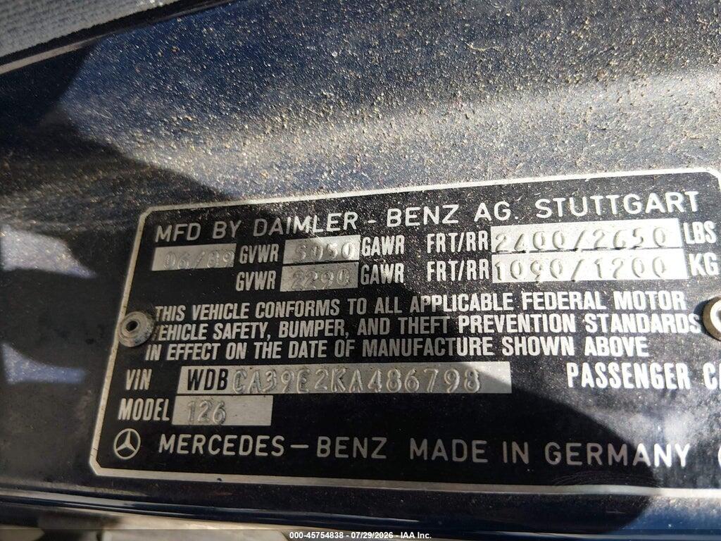 WDBCA39E2KA486798 1989 MERCEDES-BENZ 560 photo no. 9