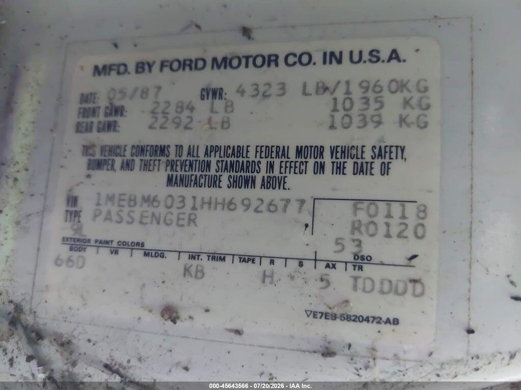 1MEBM6031HH692677 1987 MERCURY COUGAR photo no. 9