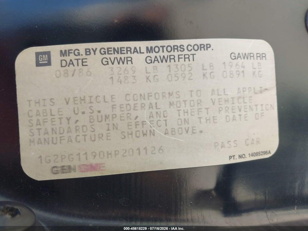 1G2PG1190HP201126 1987 PONTIAC FIERO photo no. 9