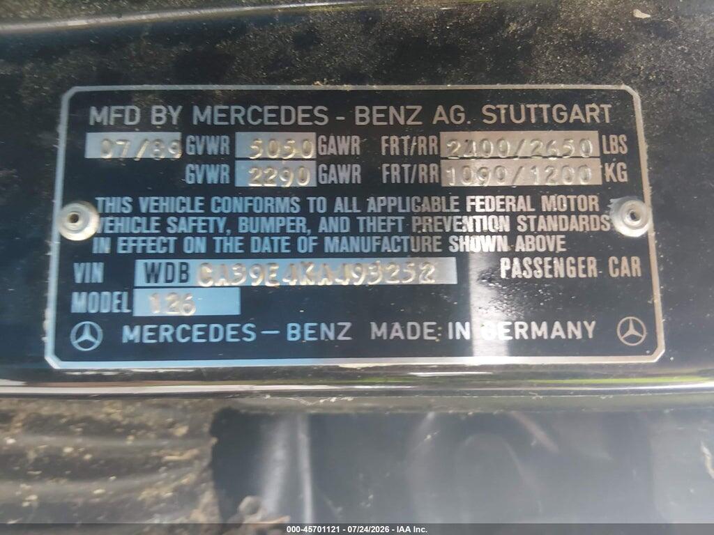 WDBCA39E4KA493252 1989 MERCEDES-BENZ 560 photo no. 9