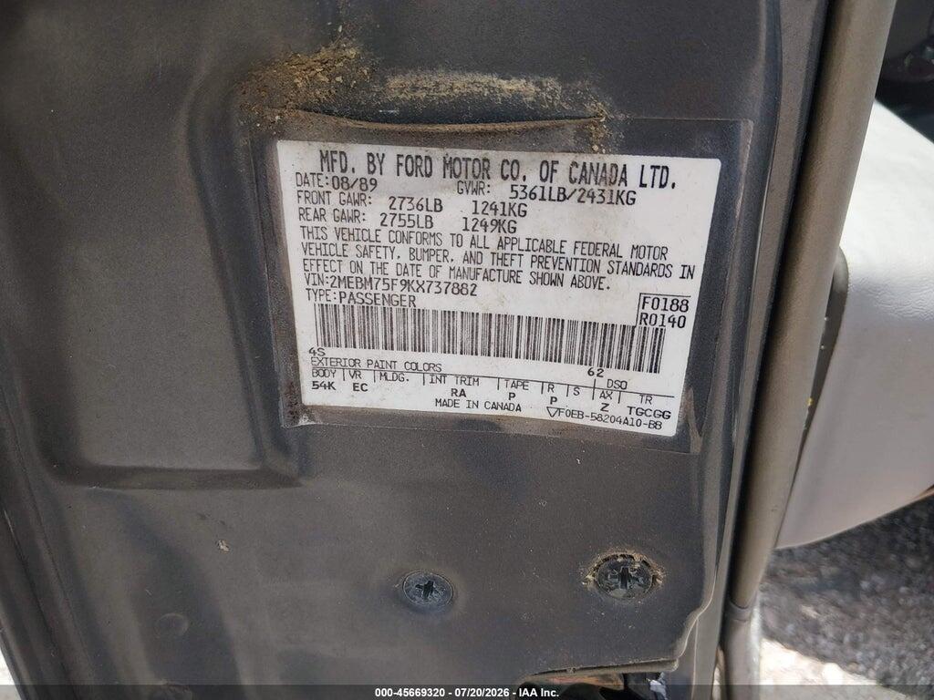 2MEBM75F9KX737882 1989 MERCURY GRAND MARQUIS photo no. 9