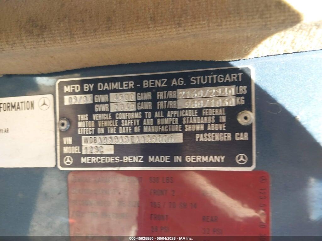 WDBAB53A3EA139006 1984 MERCEDES-BENZ 300 photo no. 9