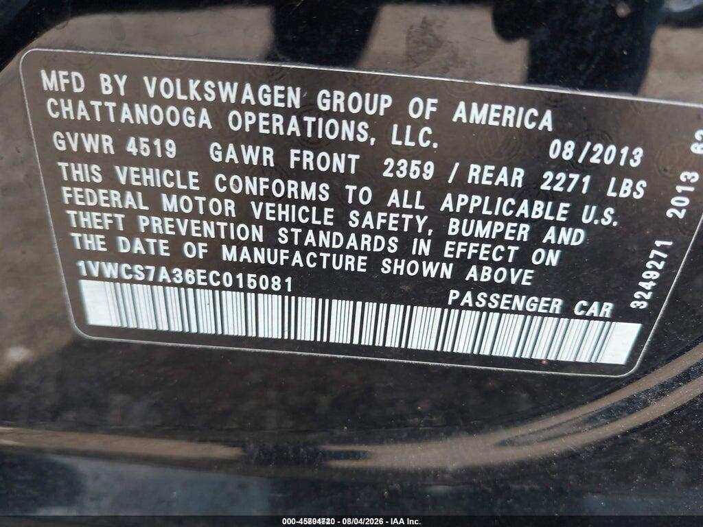 1VWCS7A36EC015081 2014 VOLKSWAGEN PASSAT photo no. 9
