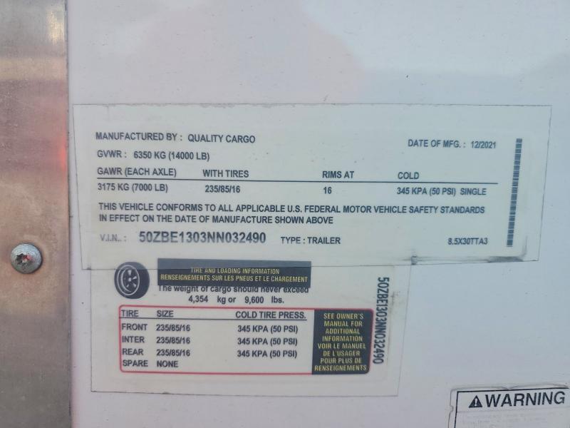 2022 QUALITY CARGO 8.5X30TTA3 ENCLOSED CARGO TRAILER — Фото 10 из 10