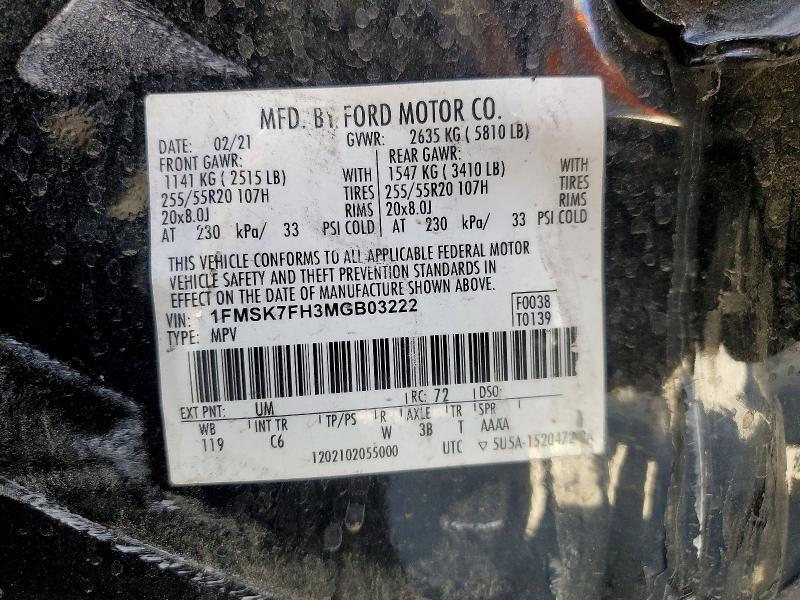 1FMSK7FH3MGB03222 2021 FORD EXPLORER photo no. 12