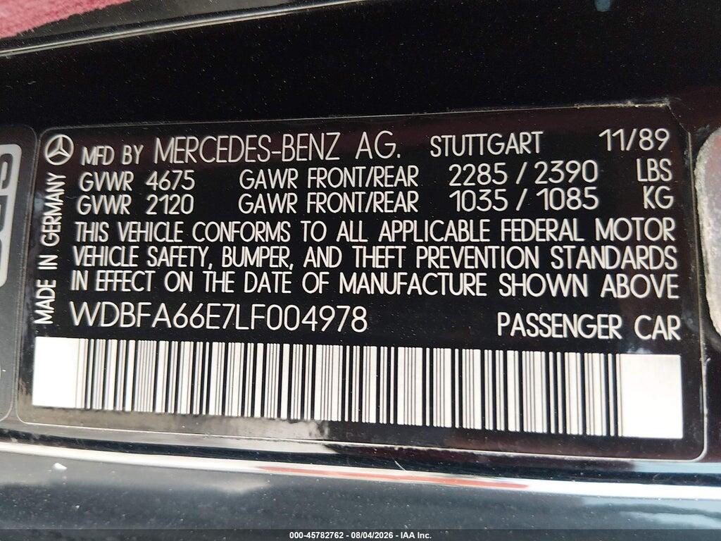 WDBFA66E7LF004978 1990 MERCEDES-BENZ 500 photo no. 9