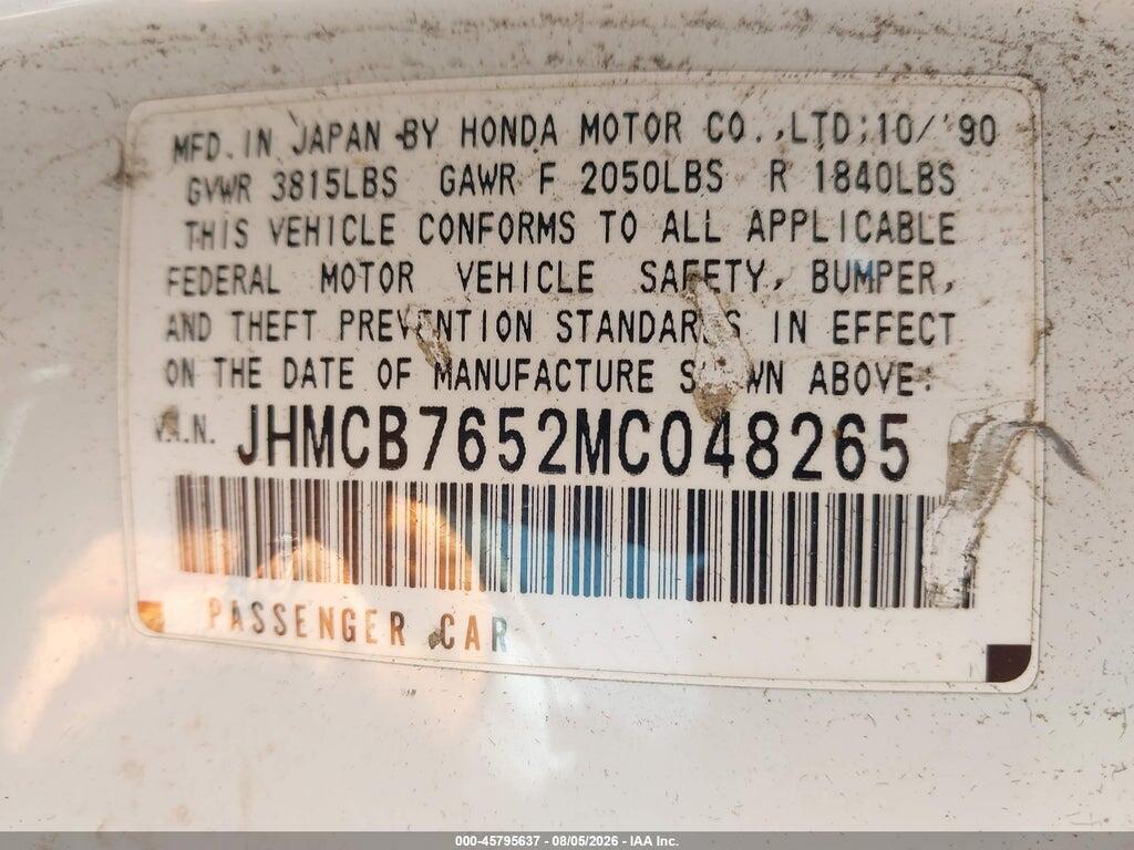 JHMCB7652MC048265 1991 HONDA ACCORD photo no. 9
