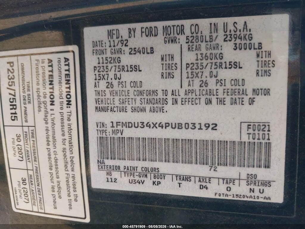 1FMDU34X4PUB03192 1993 FORD EXPLORER photo no. 9