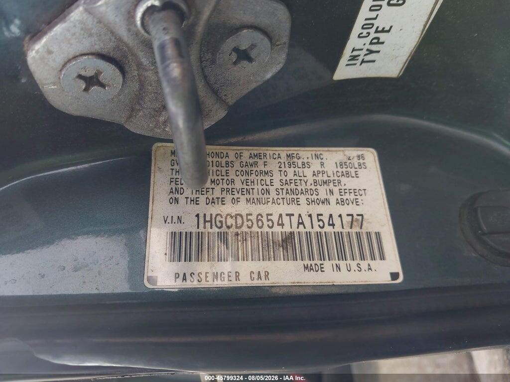 1HGCD5654TA154177 1996 HONDA ACCORD photo no. 9