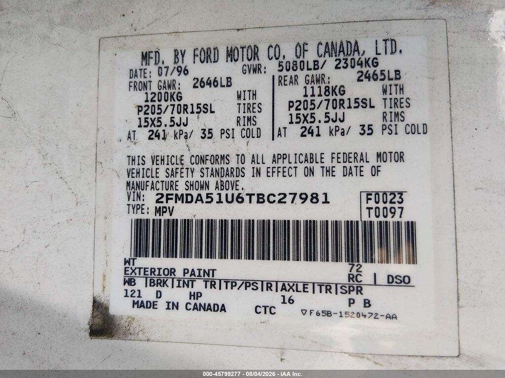2FMDA51U6TBC27981 1996 FORD WINDSTAR photo no. 9