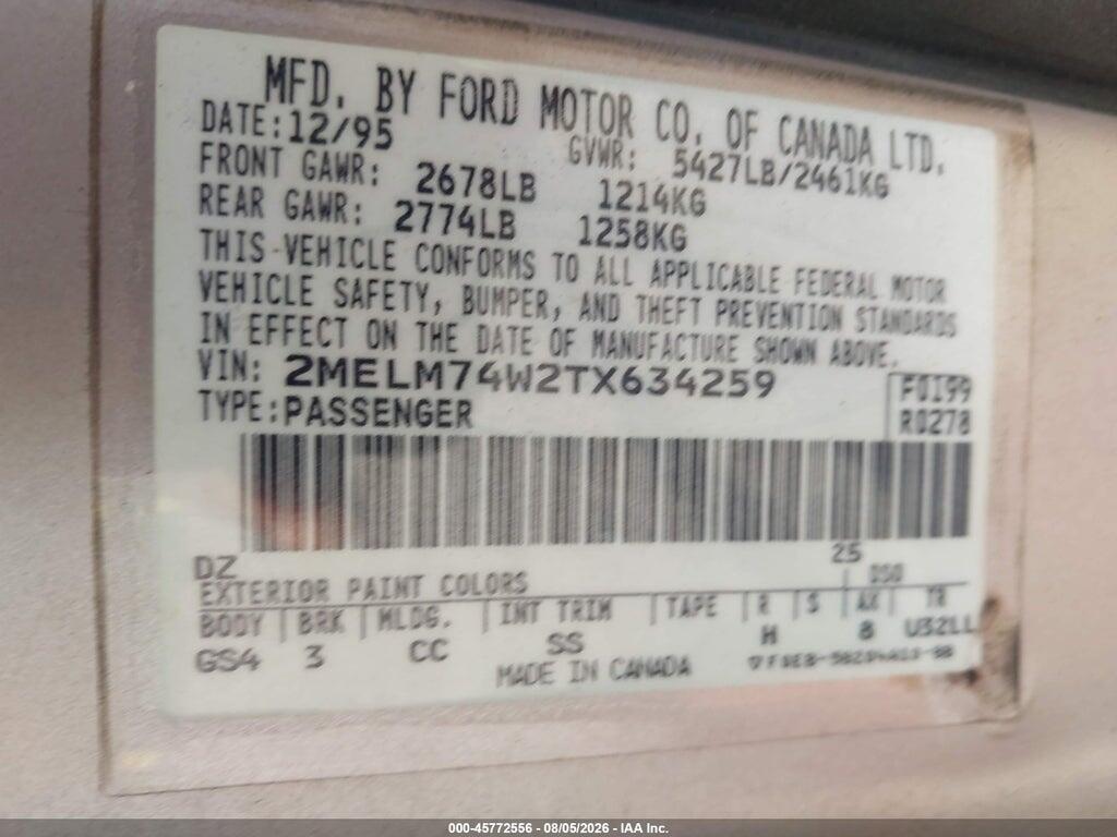 2MELM74W2TX634259 1996 MERCURY GRAND MARQUIS photo no. 9