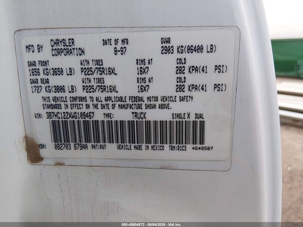 3B7HC12ZXWG109467 1998 DODGE RAM 1500 photo no. 9