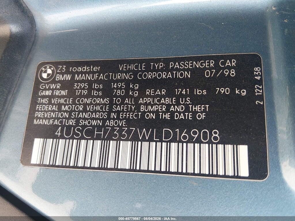 4USCH7337WLD16908 1998 BMW Z3 photo no. 9